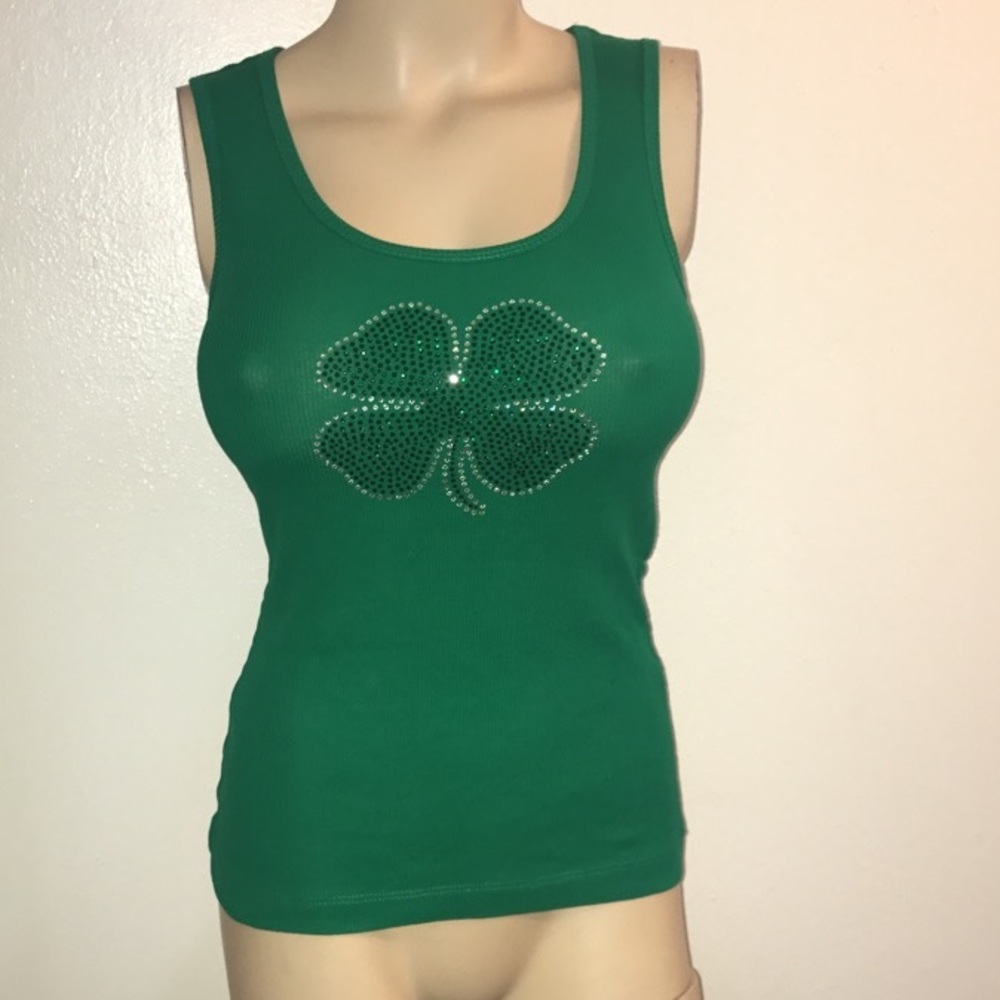 Four leaf clover Bling st Patrick's day tank top
